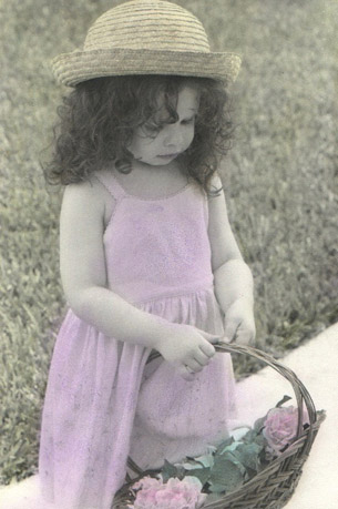  Handcolored photograph of Rachel and basket